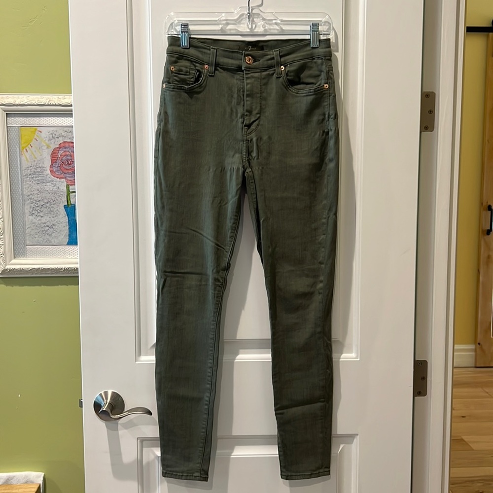 7 for all man kind green skinny jeans